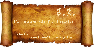 Balassovich Kalliszta névjegykártya